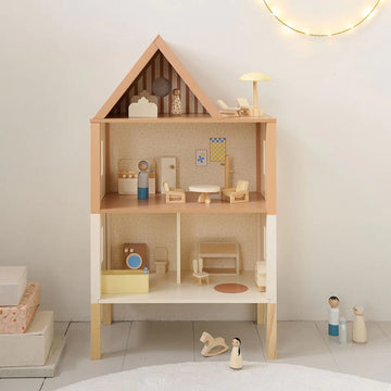 Maison de Poupées en Bois avec Ensemble de 17 Meubles